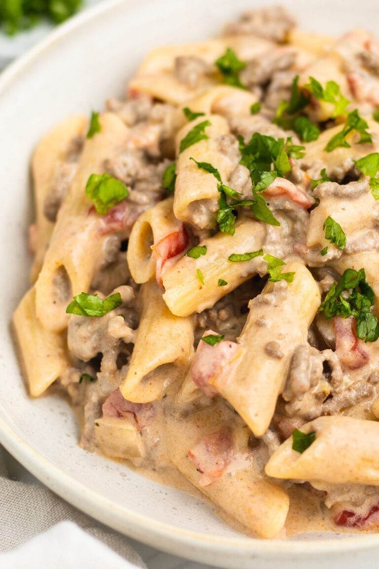 Creamy Rotel Pasta with Ground Beef