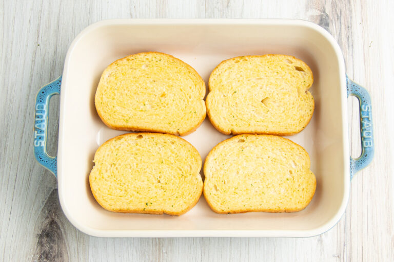 Texas Toast in baking dish.