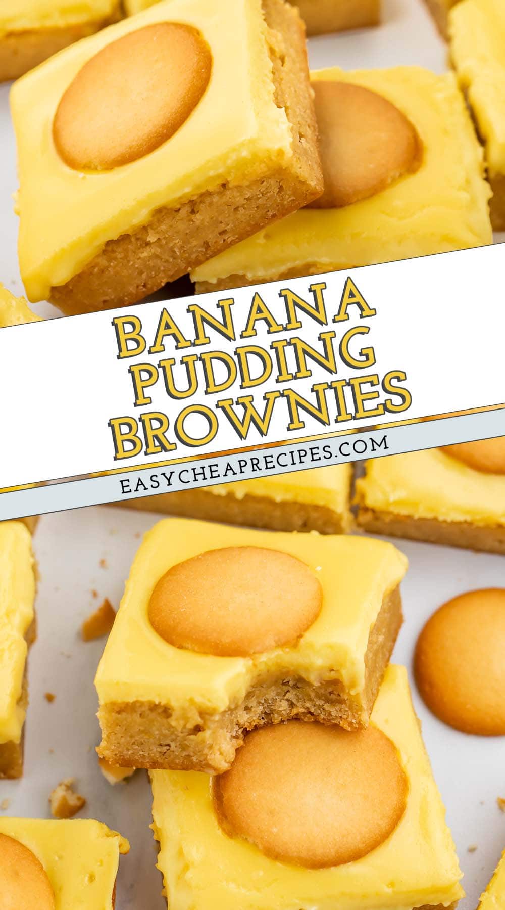 Pin graphic for banana pudding brownies.