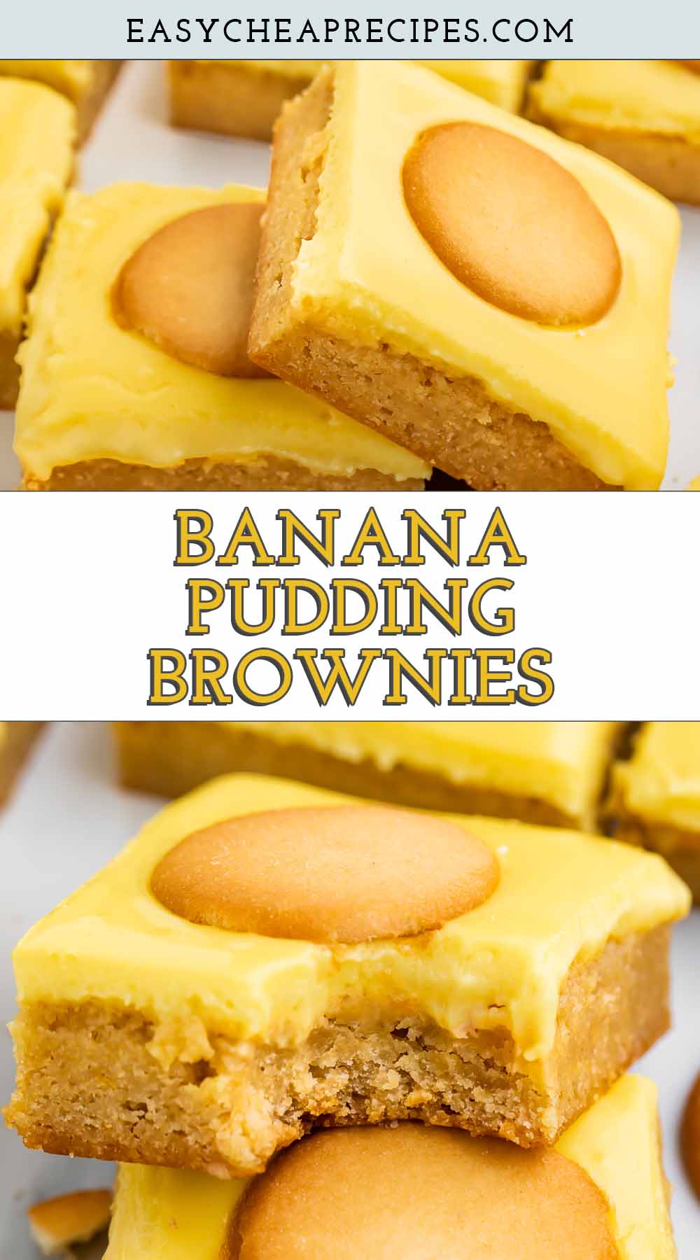 Pin graphic for banana pudding brownies.