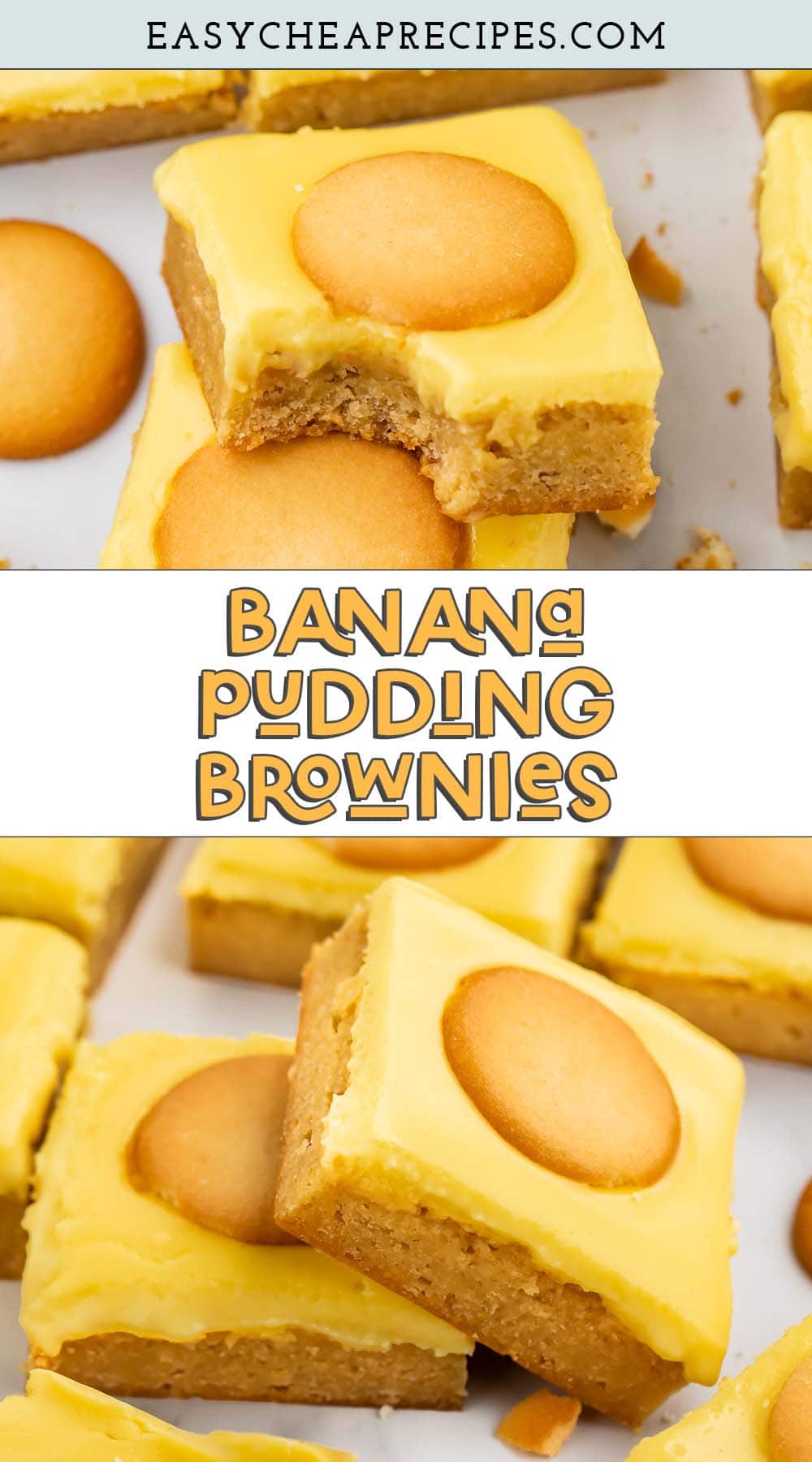 Pin graphic for banana pudding brownies.