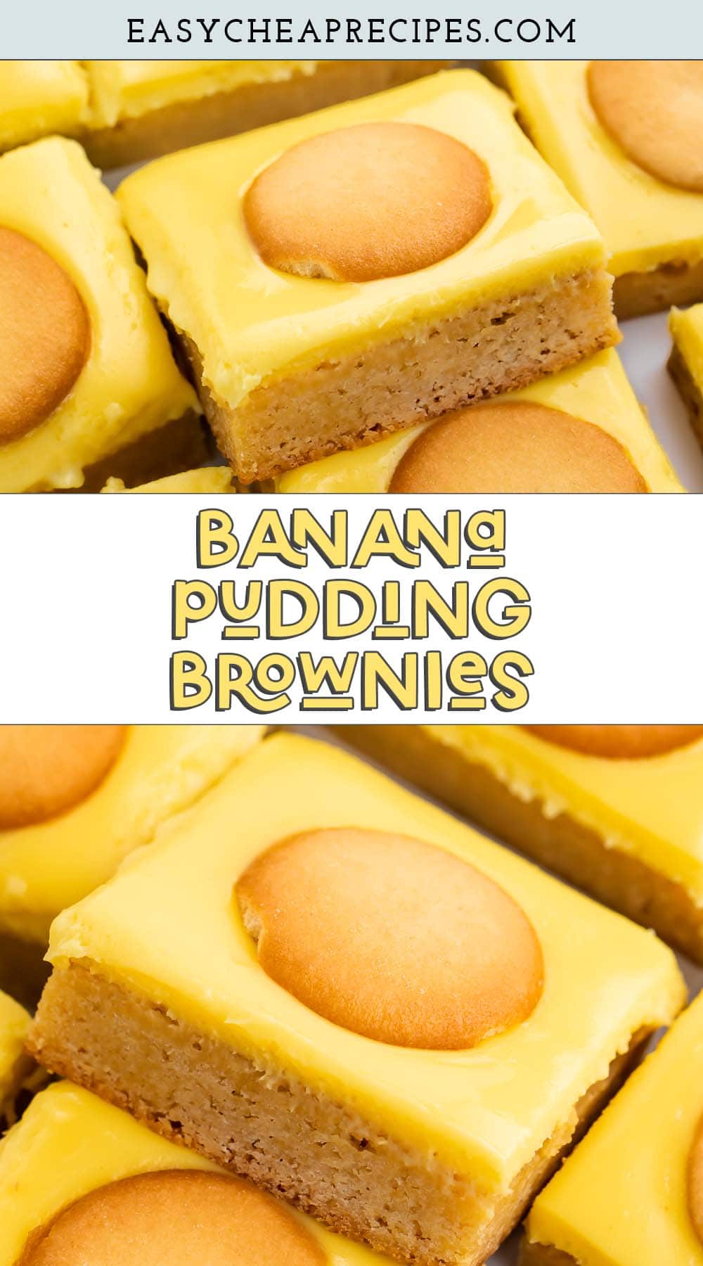 Pin graphic for banana pudding brownies.
