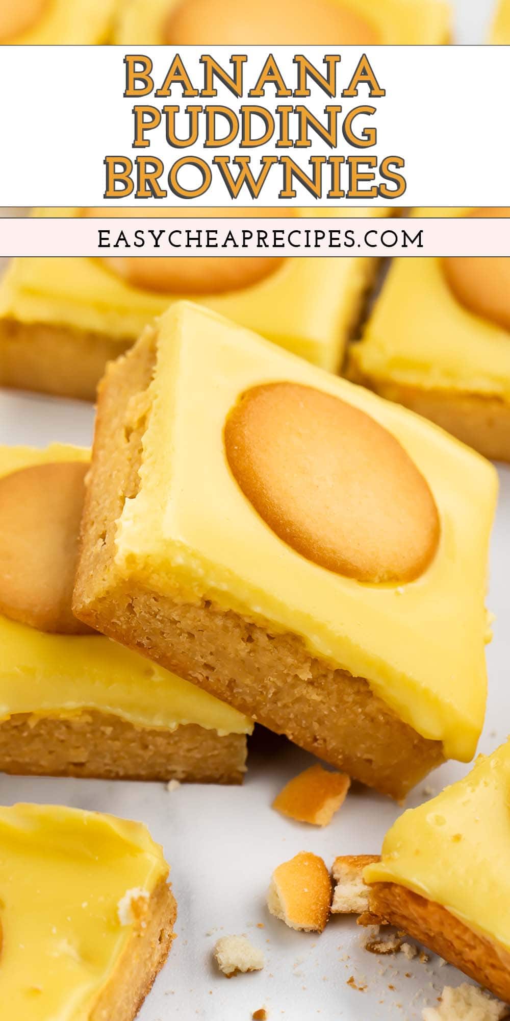 Pin graphic for banana pudding brownies.