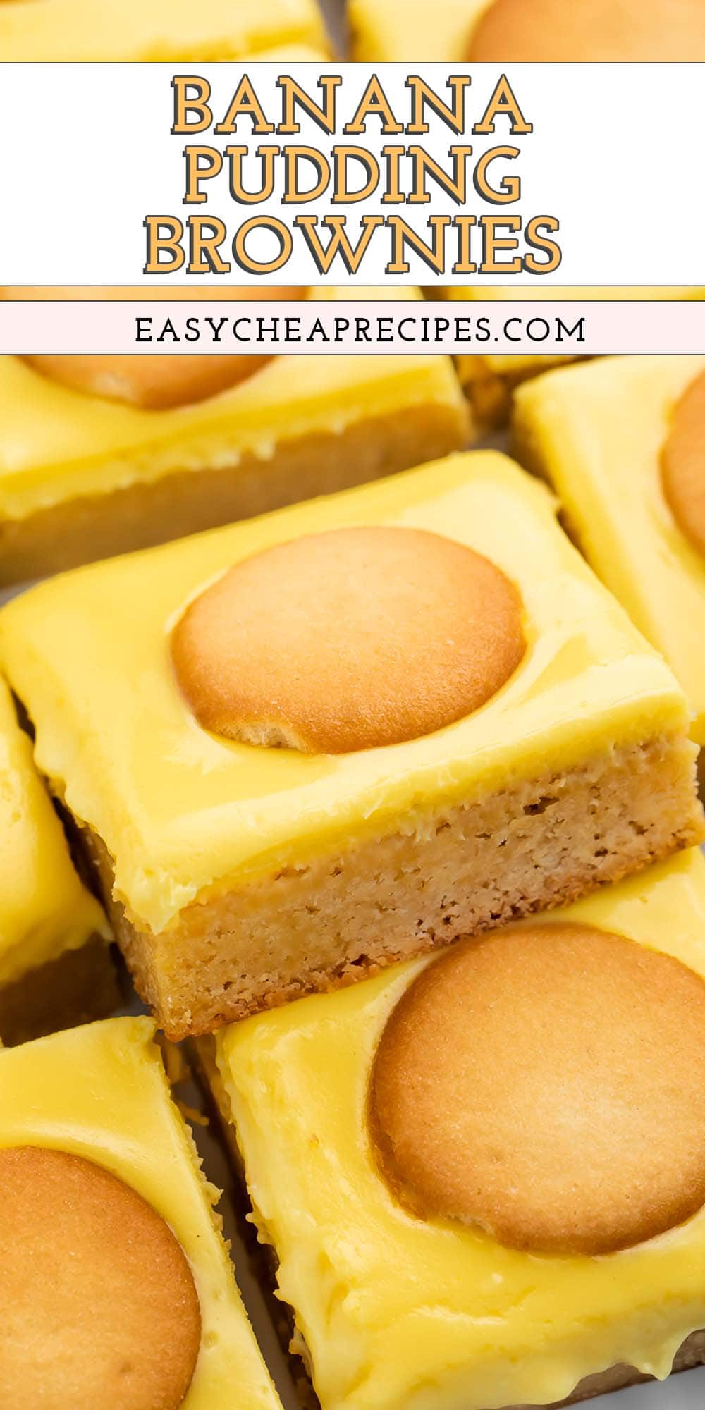Pin graphic for banana pudding brownies.