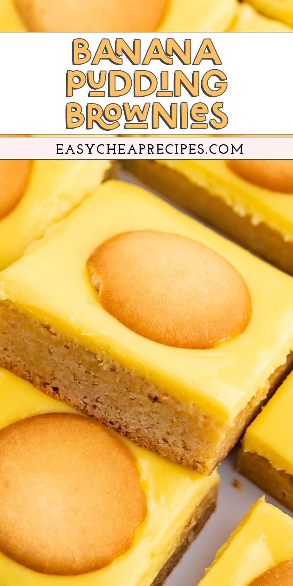 Pin graphic for banana pudding brownies.