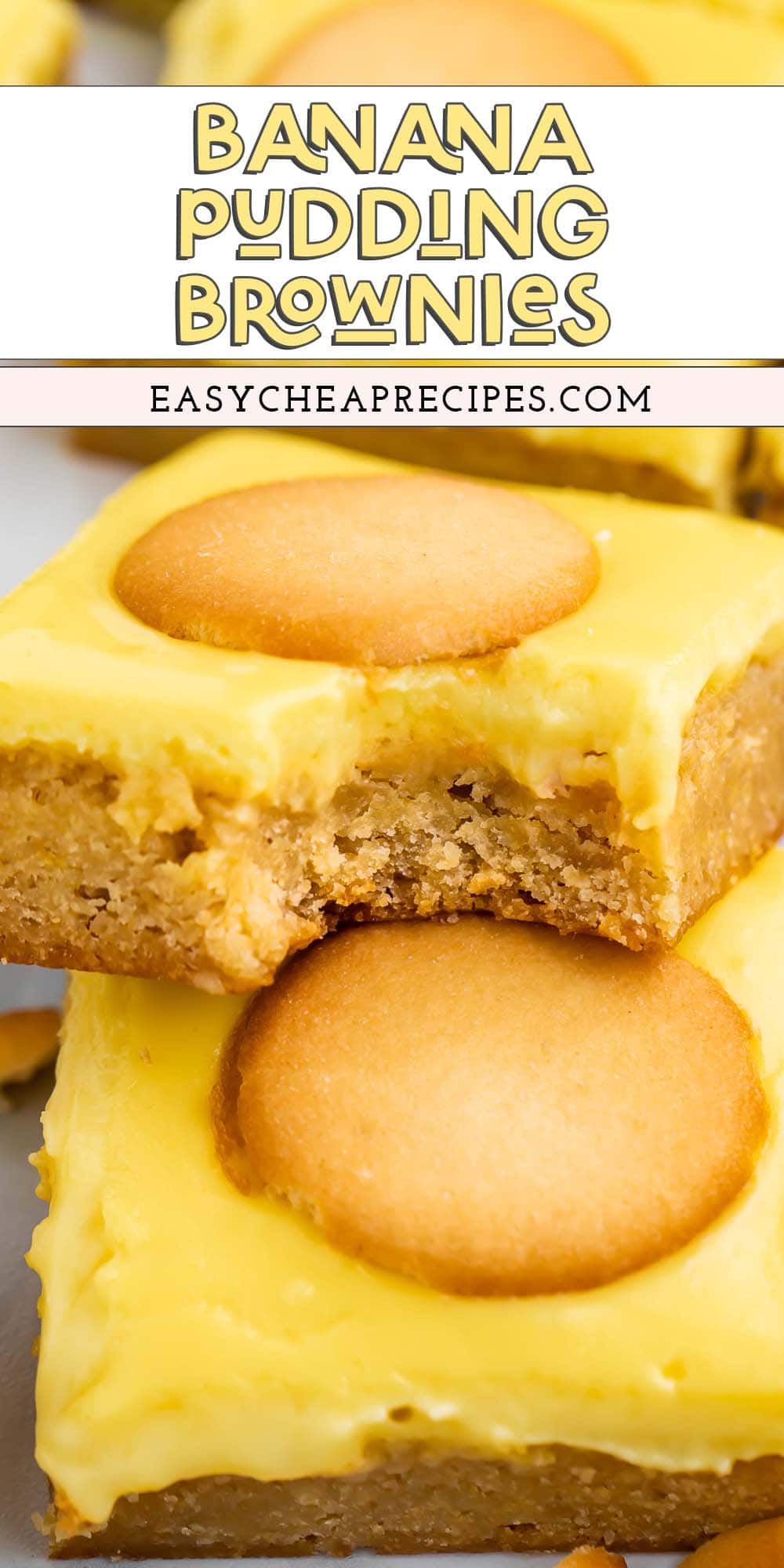 Pin graphic for banana pudding brownies.