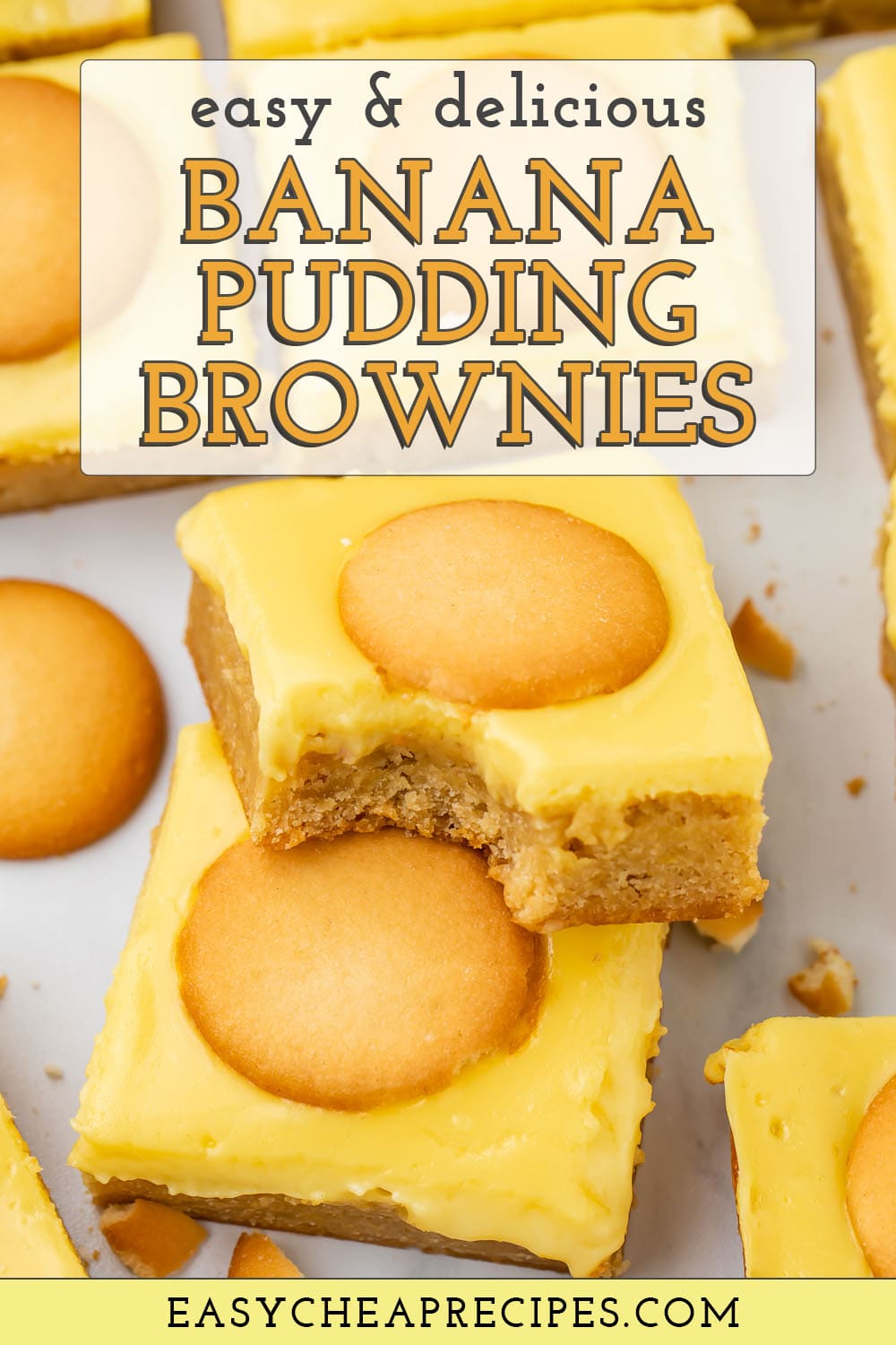 Pin graphic for banana pudding brownies.