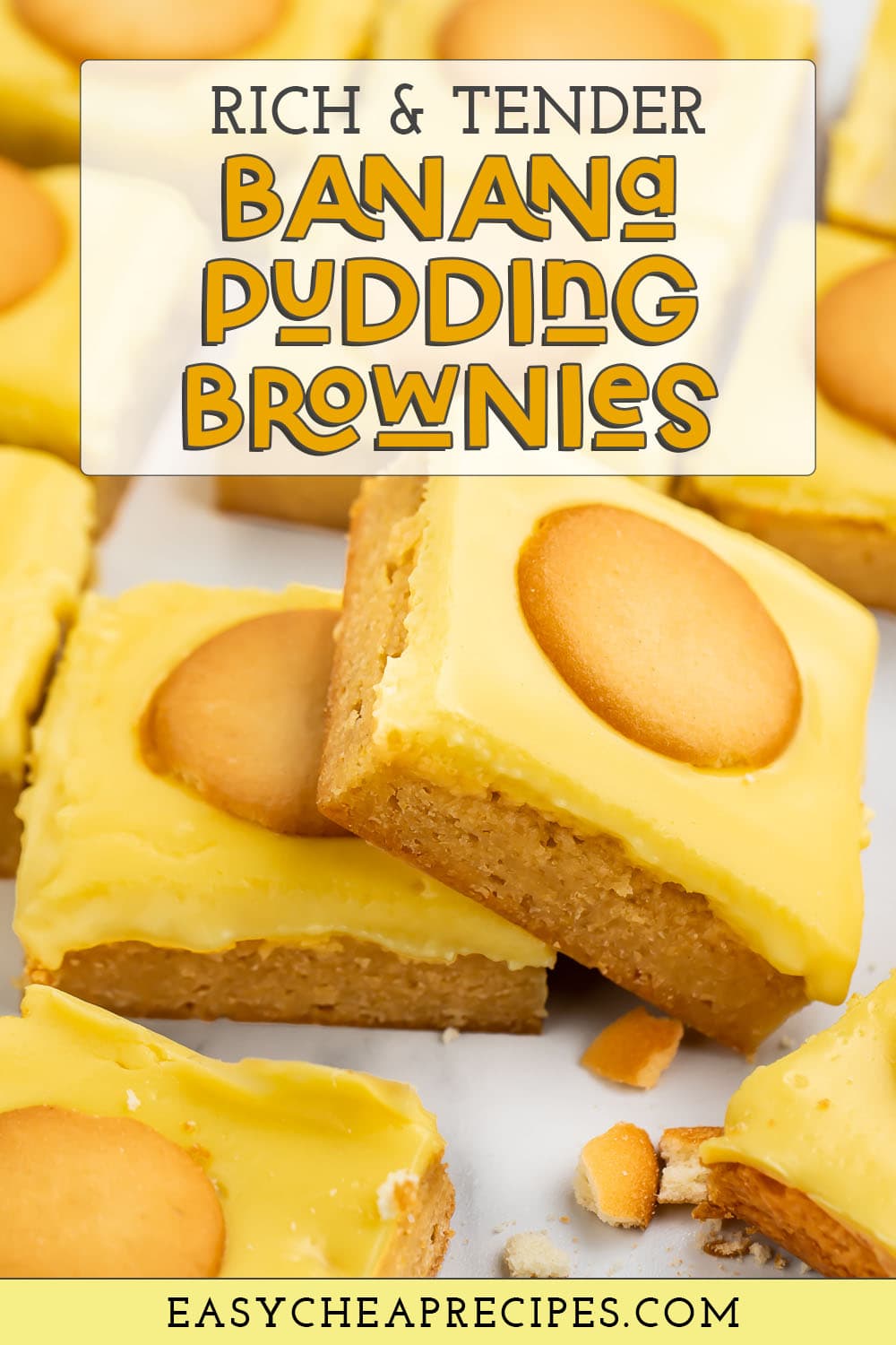 Pin graphic for banana pudding brownies.