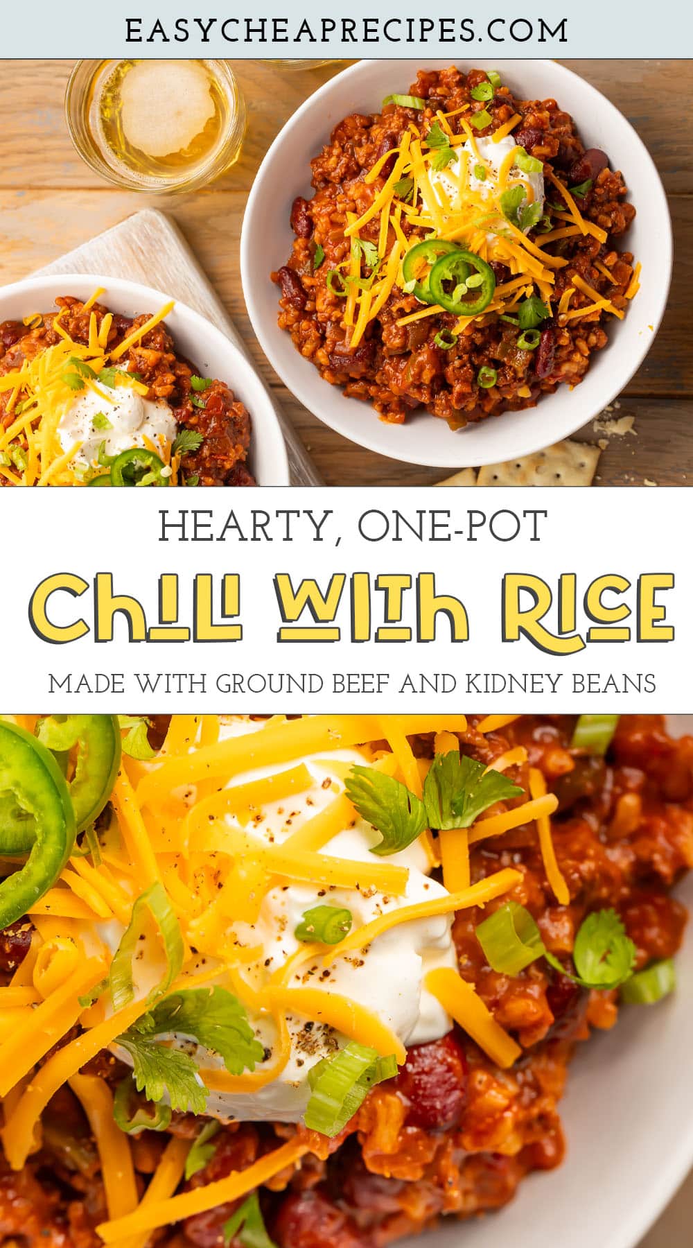Pin graphic for chili with rice.