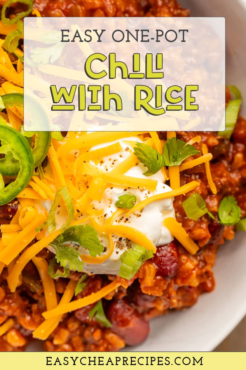 Pin graphic for chili with rice.