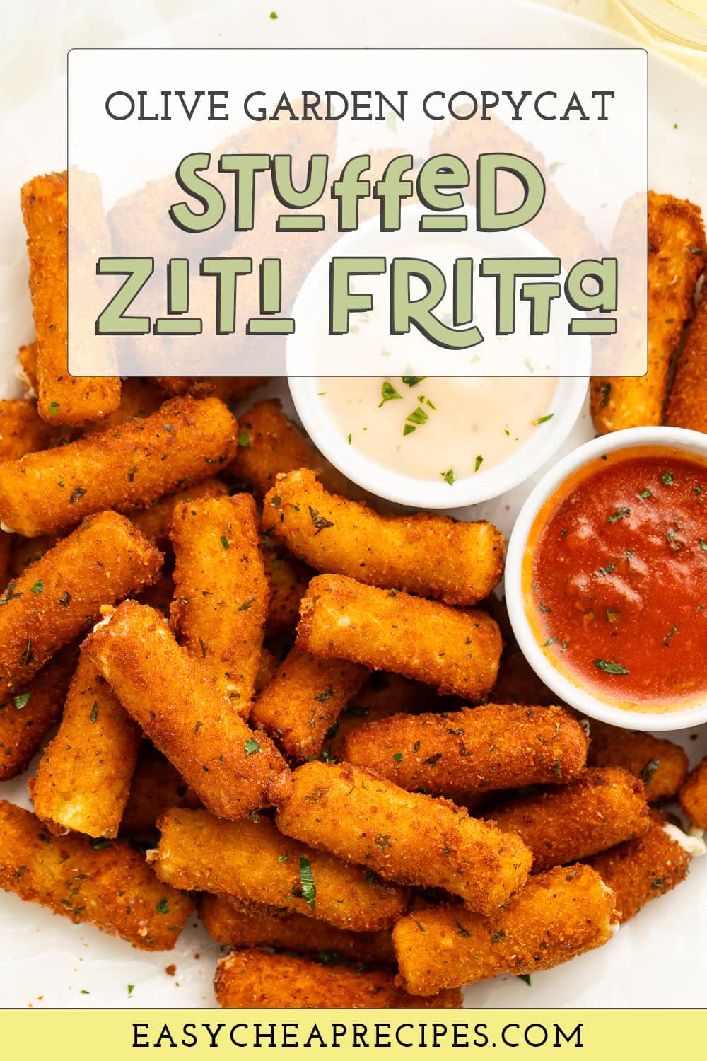 Pin graphic for stuffed ziti fritta.