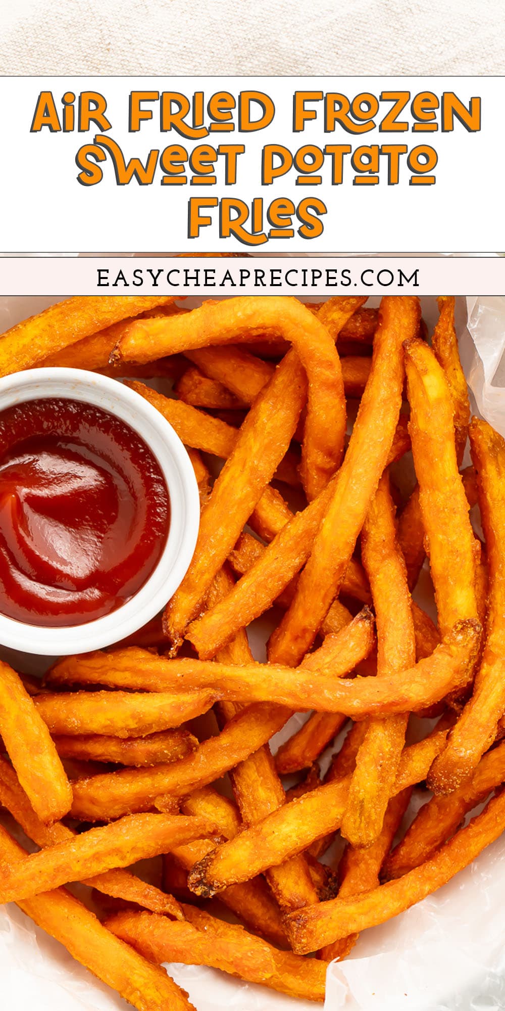 Pin graphic for air fryer frozen sweet potato fries.