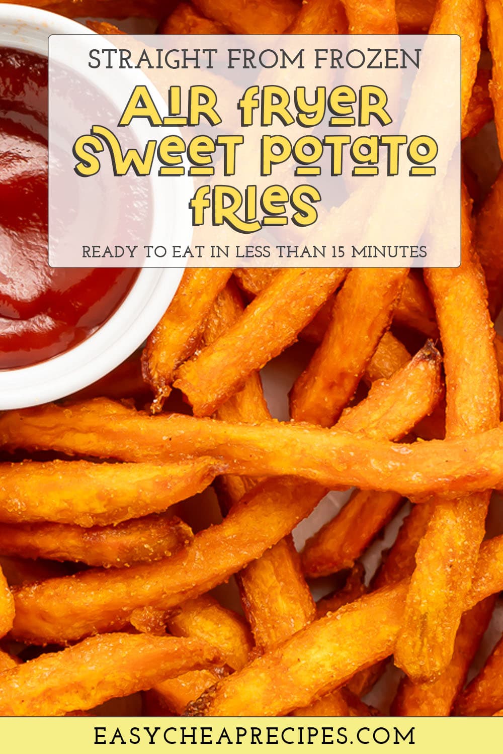 Pin graphic for air fryer frozen sweet potato fries.
