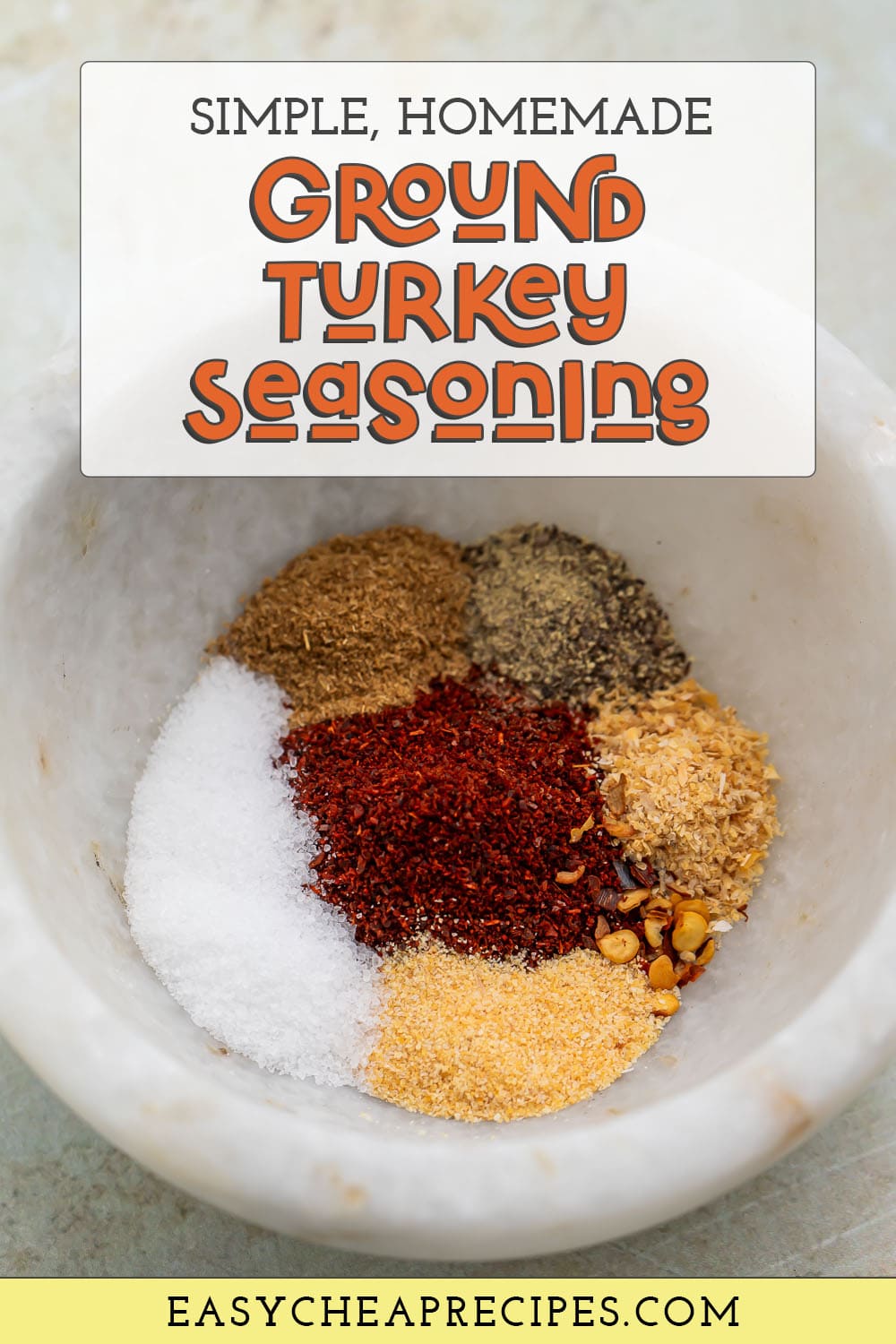 Pin graphic for ground turkey seasoning.