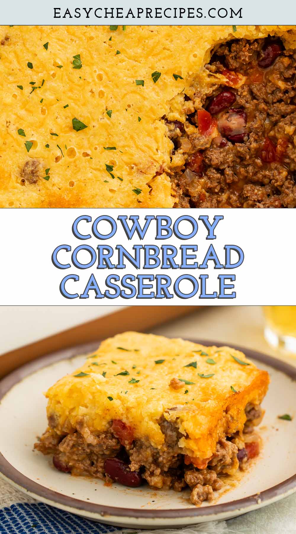 Pin graphic for cowboy cornbread casserole.