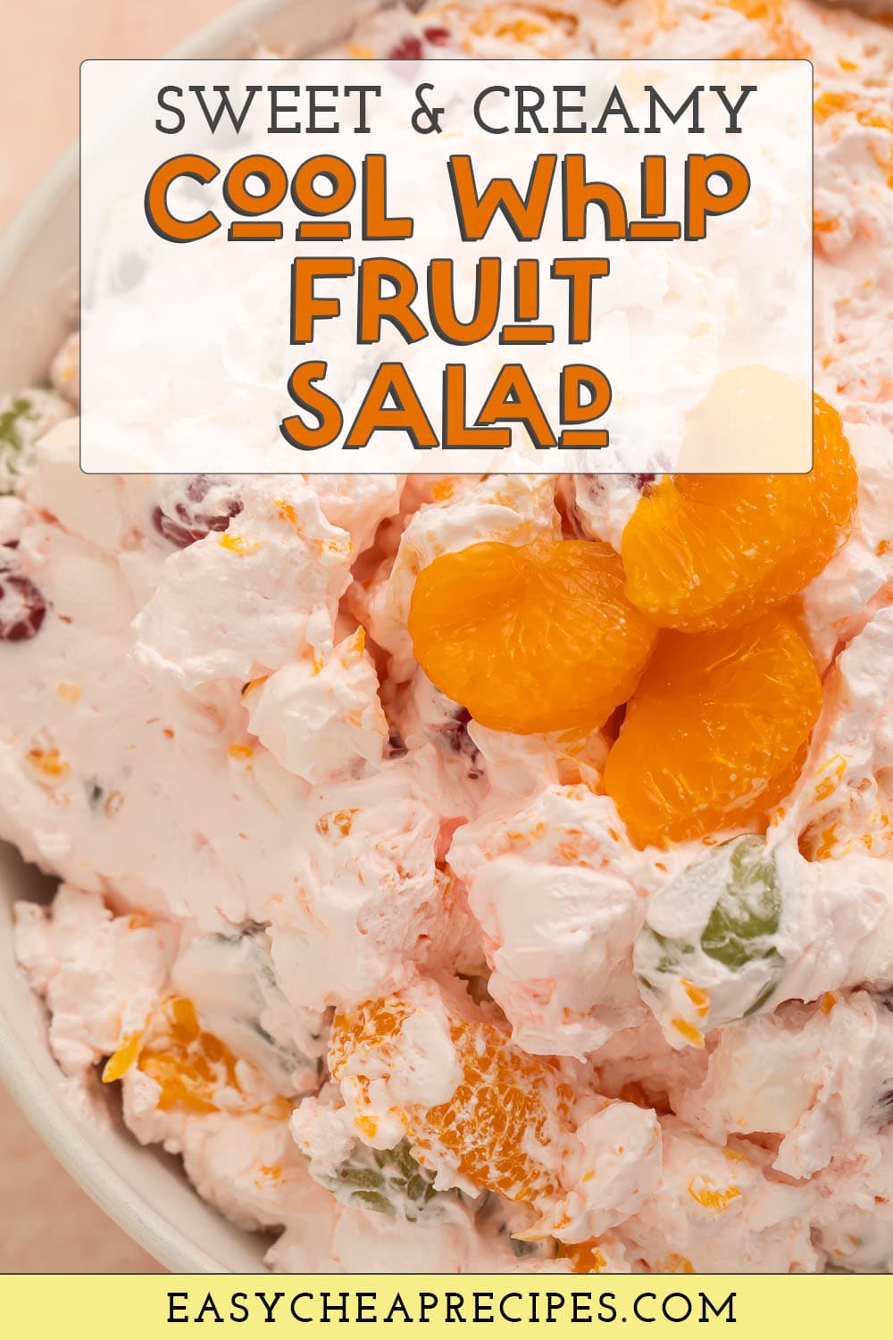 Pin graphic for fruit salad with cool whip.
